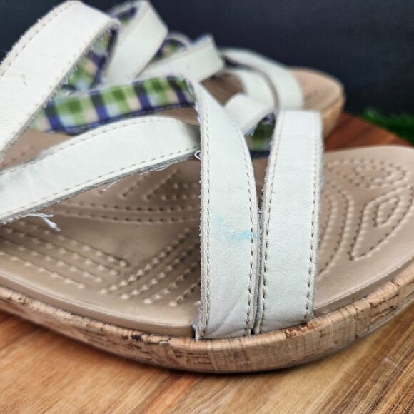 Crocs A Leigh Sandals Womens 10 Strappy Beige Slip On Casual Wedge Heels 11847 - Picture 2 of 13